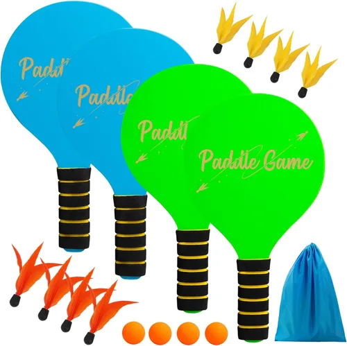 TEILLNET Juego de bolas de remo, juegos al aire libre para adultos y familia, juegos de bádminton para patio trasero con 4 raquetas, 4 bolas 8