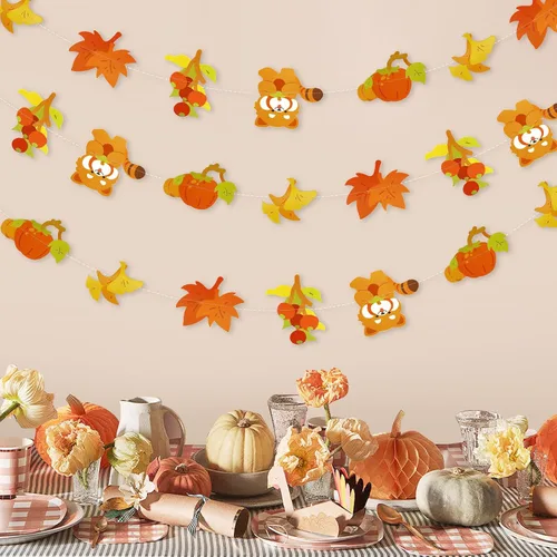 Miniatura 8 de Dayker Decoración de fiesta de otoño, guirnalda colgante de hoja de arce de hongos reutilizable, pancarta de ardilla de otoño de 22.64 pies