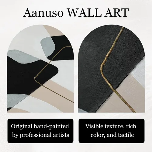 Miniatura 5 de Decoración de Arte de Pared Abstracto Enmarcado, Negro y Blanco Hecho a Mano Tamaño Grande 29"x58", Cuadros para Sala Elegantes y Modernos