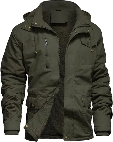 Miniatura 10 de Chaqueta de invierno para hombre, chaqueta militar, chaqueta tipo cargo con forro polar, chaqueta cálida con capucha desmontable, chaqueta