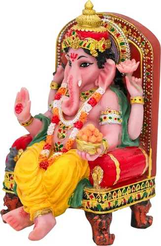 alikiki Figura de estatua hindú de Dios Ganesha, ídolo indio sentado Lord Ganesh, estatua de India Murti, artículo de Ganpati, templo de oficina en