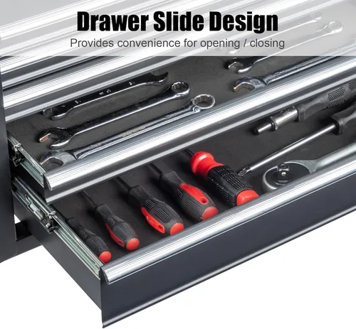 Miniatura 5 de Caja de herramientas de metal, caja de herramientas con 5 cajones y bandeja de almacenamiento superior con cerradura de seguridad y asa, gabinete