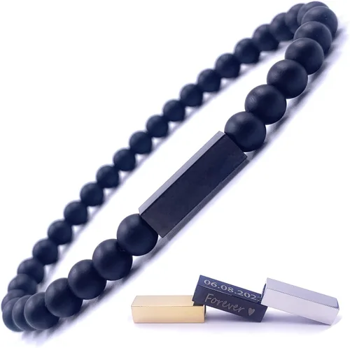 Miniatura 58 de Pulseras de cuentas personalizadas, Pulsera de piedras preciosas de 0.236 in, Pulsera grabada con láser, Pulsera de piedra natural, Pulseras unisex