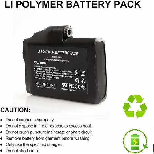 Miniatura 3 de Batería recargable para ropa calentada, batería de polímero de litio de 7.4 V 5000 mAh de repuesto para guantes calefactados, manoplas, calcetines