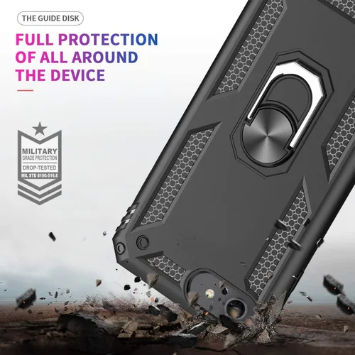 Miniatura 3 de LeYi Funda para iPhone SE 2022/2020 con [2 unidades] protector de pantalla de vidrio templado, cubierta de grado militar con soporte de anillo Negro