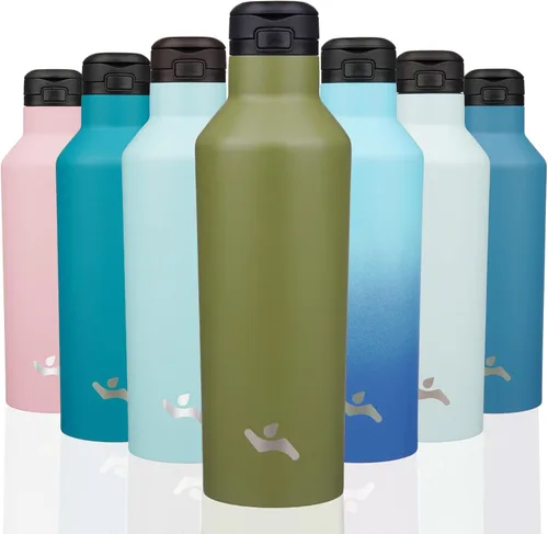 Miniatura 16 de Konokyo - Botella de agua aislada con popote, termo de agua de acero inoxidable de doble pared de 17 onzas con 2 tapas, azul lago