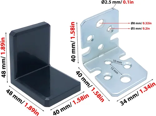 Miniatura 4 de Soporte L, soportes negros para estantes, soporte de esquina de acero inoxidable, anclajes de muebles para prueba de bebés, soportes colgantes
