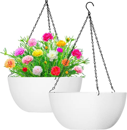 Miniatura 10 de WOUSIWER Paquete de 2 macetas colgantes grandes de 13 pulgadas para plantas de interior y exterior con agujeros de drenaje y cadena, macetas
