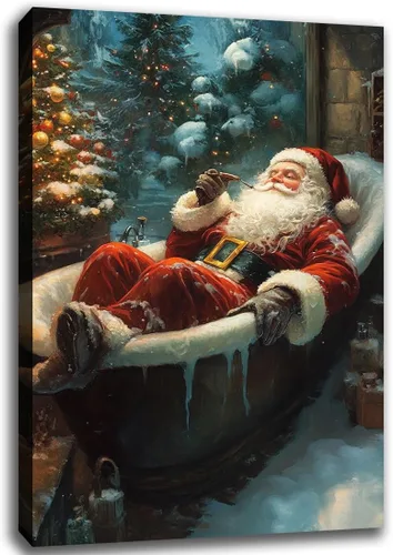 Miniatura 9 de Arte de pared de Navidad para baño, muñeco de nieve de Navidad en la bañera, impresión en lienzo de baño, escena clásica de Navidad, invierno