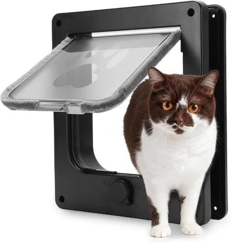 Miniatura 7 de HEEPDD Interior Exterior Cat Door, 4 Way Lock Pet Door with ABS Material Easy to Set Up and Simple Installation for Cabinets Garages Rooms Cat Black