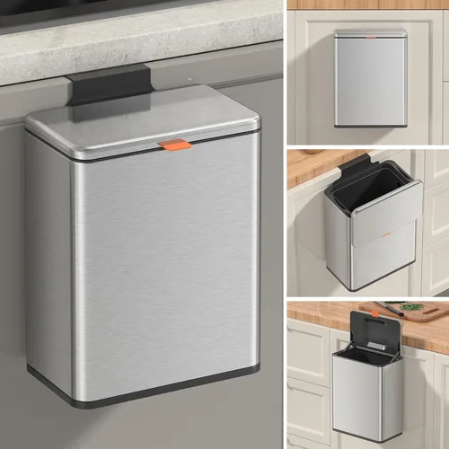 Mbillion - Bote de compostaje de cocina colgante con tapa, bote de basura de acero inoxidable de 2.1 galones (8 litros) para puerta de gabinete de