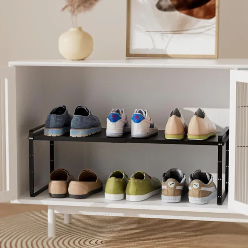 Miniatura 8 de SANNO Organizador de estantes de cocina expandibles, altura ajustable, gran apilable, armario de cocina, organizador de despensa y mostrador, Negro
