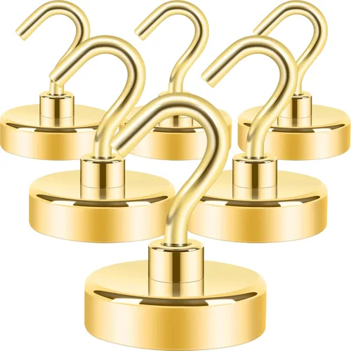 Miniatura 30 de Neosmuk Ganchos magnéticos extrafuertes con resistencia de más de 27 lbs, con imanes de tierras raras resistentes para refrigerador, crucero, Bronce
