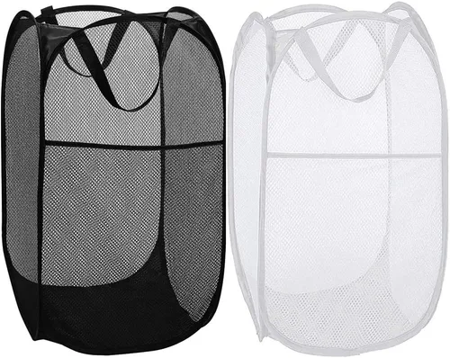 Miniatura 17 de BATTOO Cesta de lavandería emergente de malla fuerte de lujo con bolsillo lateral, plegable para cuarto de lavandería, baño, habitación de niños