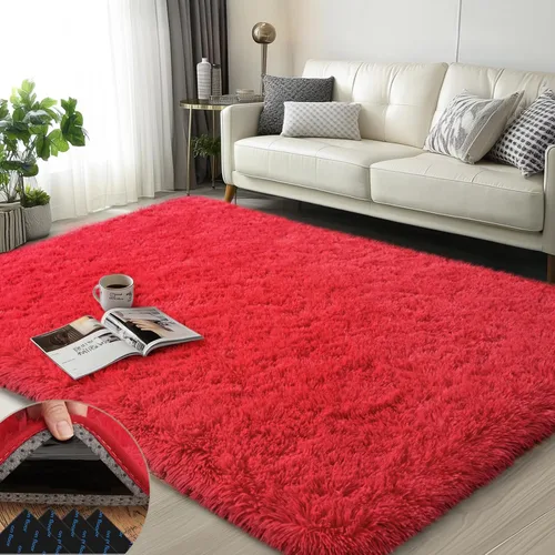 Miniatura 104 de Mugorn - Alfombra de 8 x 10 pies, alfombras grandes, esponjosas, suaves, peludas, antideslizantes, mullidas para interiores, color negro, 8 x 10 pies
