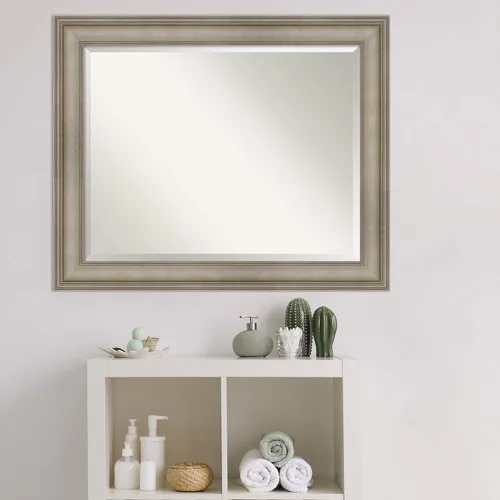 Miniatura 5 de Amanti Art Espejo de baño de madera, espejo de pared angosto de plata antigua para usar como espejo de tocador de baño sobre el fregadero