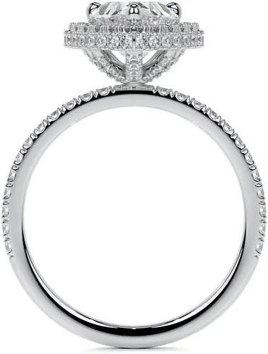 Miniatura 2 de Anillo de compromiso de diamantes con halo superior y lateral de corte de pera blanca de 2.75 quilates con certificación IGI en oro rosa amarillo
