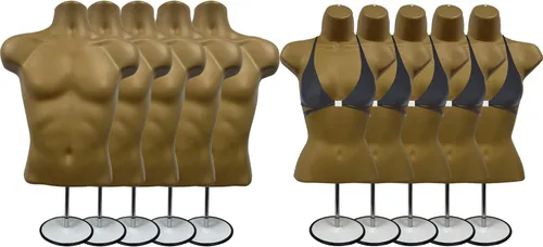Miniatura 22 de Torso de maniquí masculino y femenino con soporte de metal, cuerpo hueco en la espalda, forma de vestido apilable para exhibición de camisetas, Gris