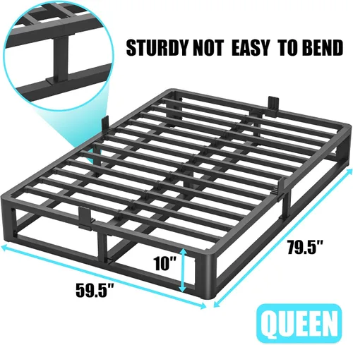 Miniatura 3 de Firpeesy - Base de cama de metal de tamaño Queen de 10 pulgadas con patas de esquinas redondas y anti-doblado, listones de acero resistente de 3500