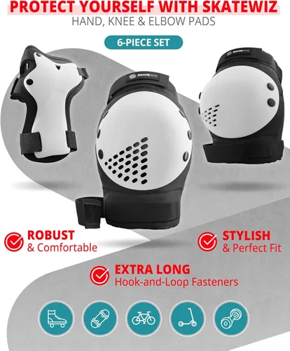 Miniatura 6 de SKATEWIZ Juego de almohadillas de protección para patineta para niños y adultos - Smash - Almohadillas para patines [6 piezas] con protectores