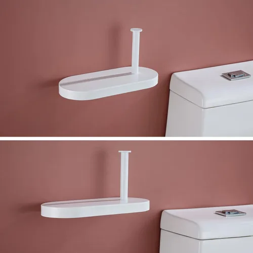 Miniatura 5 de RANDOM Soporte de papel higiénico blanco mate con estante para teléfono, accesorios modernos de baño de acero inoxidable SUS 304, dispensador