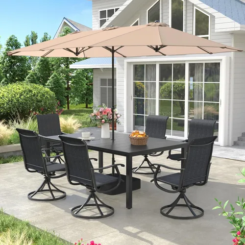 Miniatura 37 de VICLLAX Muebles pequeños de exterior de 3 piezas, 2 sillas giratorias de patio y mesa redonda pequeña para 2, sillas de carbón oscuro y negro