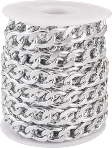 Miniatura 19 de FASHEWELRY Cadena de eslabones de aluminio de 16.4 pies sin soldar, rollo de cadenas de eslabones dorados con carrete para hacer collares, joyas