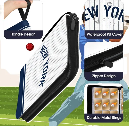 Miniatura 2 de Carpeta de tarjetas de béisbol con mangas, 900 bolsillos, color blanco, Nueva York, 3 anillos, para tarjetas coleccionables, regalo NY-Blanco
