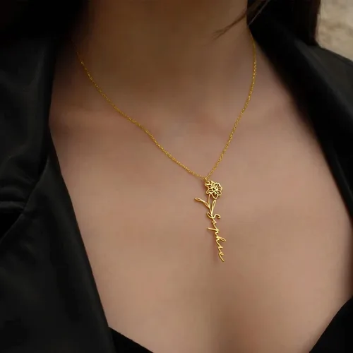 Miniatura 12 de TRANGEL Custom Birth Flower Name Necklace Personalized 18K Gold Plated Birth Month Flower Necklace Dainty Floral Pendant Jewelry Mothers Birthday