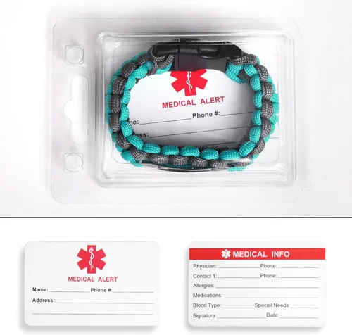 Miniatura 6 de Pulsera de alerta médica Paracord para hombres y mujeres Pulsera de identificación médica de acero inoxidable con hebillas de liberación lateral