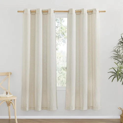 Miniatura 15 de NICETOWN Cortinas de lino natural con textura de lino para dormitorio, mezcla de lino rústica con ojales en la parte superior, semitransparentes