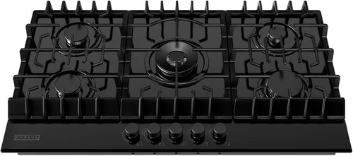 Empava - Anafe de cocina de gas de 36" NG/GLP convertible con 5 quemadores sellados Italy Sabaf en vidrio templado negro