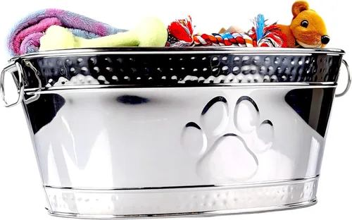 Miniatura 10 de BREKX Caja de juguetes para perros indestructible de metal - Caja de almacenamiento galvanizada de cobre con asas, organizador de almacenamiento