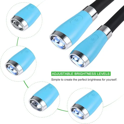 Miniatura 4 de LEDGLE Luz de lectura para el cuello, linternas recargables para el cuello para tejer, 4 bombillas LED + 3 brillo ajustable + brazos de silicona