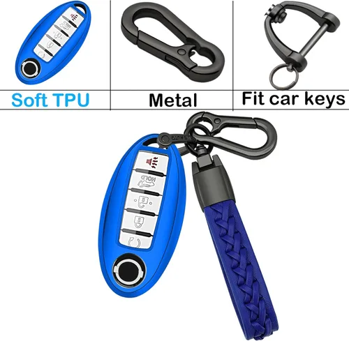 Miniatura 4 de Kirsnda Funda para llavero Nissan con llavero, TPU suave que protege la llave del coche compatible con Altima Rogue Maxima Pathfinder, ect 3/4/5 Azul