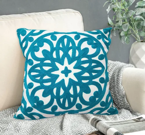 Miniatura 11 de Alysheer - Funda de almohada lumbar decorativa bordada 12" x 20", patrón de bordado clásico Boho Mandala, funda de cojín rectangular de algodón