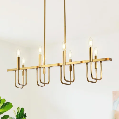 Miniatura 10 de Lámparas rectangulares para comedor sobre la mesa, candelabros modernos de estilo granja para comedor, candelabro lineal negro de 8 luces, luces
