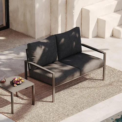 Sundale Outdoor Juego de 2 piezas de muebles de metal para exteriores con sofá biplaza y mesa auxiliar, sofá de patio al aire libre para jardín,