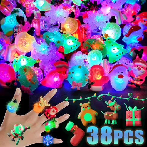 Miniatura 9 de 38 piezas de artículos de fiesta de Halloween para niños, anillos con luz 3D juguetes en cantidad golosinas de Halloween sin dulces, 28 anillos
