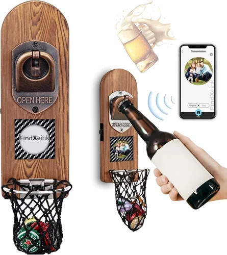 Miniatura 17 de Abrebotellas de cerveza montado en la pared con receptor de tapa magnética, abrebotellas magnético de madera para refrigerador, regalos de cerveza