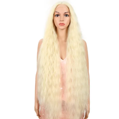 Miniatura 22 de Style Icon Pelucas de Encaje Frontal de 41" Largas Onduladas Sintéticas con Baby Hair Ombre Marrón Claro Estilo Bohemio Semi Atadas a Mano Densidad