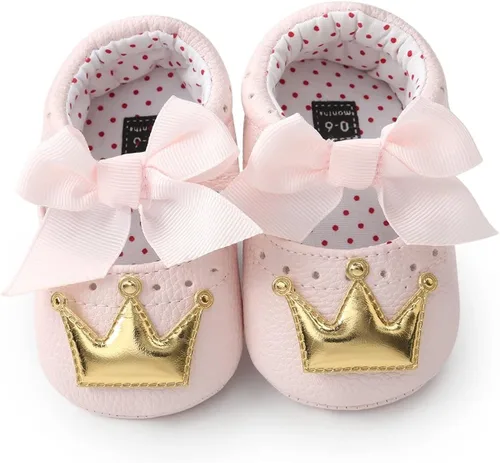 Meckior - Zapatos para bebé con suela suave, diseño floral brillante de princesa estilo Mary Jane para bebé recién nacida, zapatos para vestido de