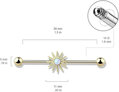 Miniatura 2 de Covet Jewelry Opal Center Sunburst 316L - Piercing industrial de acero quirúrgico