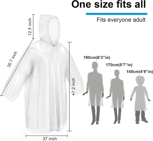 Miniatura 4 de Ponchos de lluvia desechables para adultos, paquete familiar de ponchos de lluvia de emergencia para mujeres y hombres con capucha con cordón