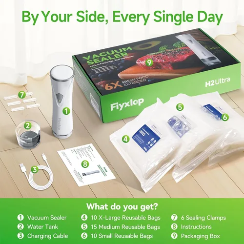 Miniatura 7 de Sellador al vacío de mano, sellador al vacío prémium para alimentos + 35 bolsas reutilizables para Sous Vide, potente sellador de alimentos al vacío