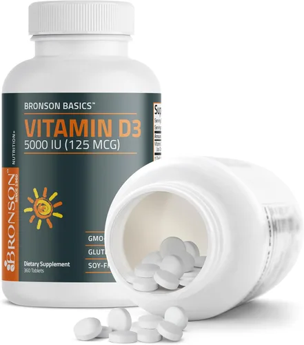 Miniatura 6 de Bronson Vitamina D3 5000iu (125mcg) Suministro de 1 año para una función muscular saludable y apoyo inmunológico, sin OMG, 360 tabletas