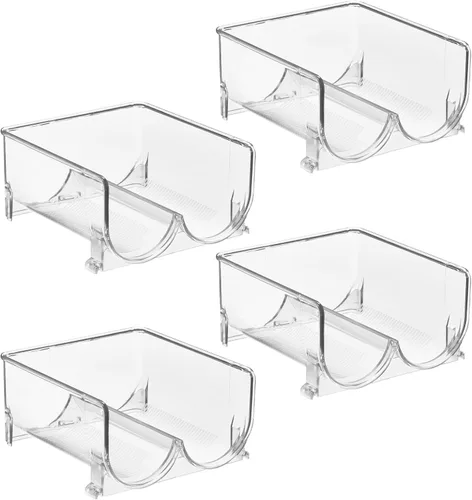 Miniatura 9 de mDesign - Organizador de botellas apilable y de pie, hecho de plástico, para encimeras de cocina, refrigerador, congelador; organizador