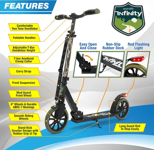 Miniatura 2 de SereneLife Patinete ligero y plegable cómodo manubrio de barra en T, scooter ajustable para adolescentes y adultos, cubierta de aleación con ruedas