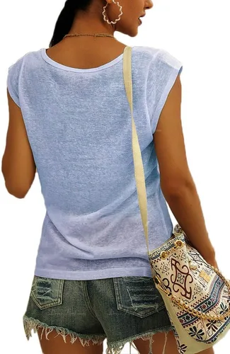 Miniatura 2 de Langwyqu - Camiseta de manga casquillo para mujer, blusas estilo informal, holgadas y básicas