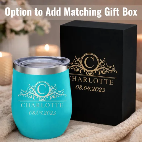 Miniatura 5 de Vaso de vino personalizado con tapa – Personalizado en tallado en acero inoxidable aislante color turquesa para bebidas frías y calientes – Taza